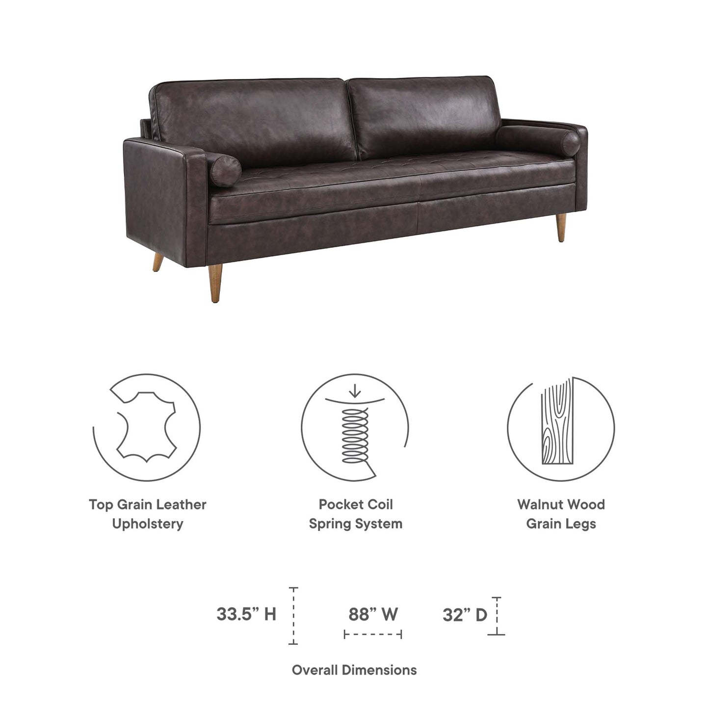 Modway Outlet Valour 88" Leather Sofa by Modway  Living Room Furniture Brown - EEI-5871-BRN