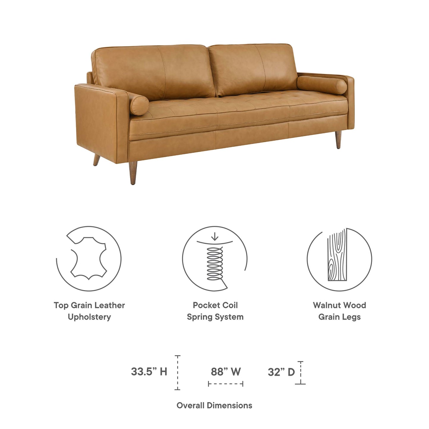Modway Outlet Valour 88" Leather Sofa by Modway  Living Room Furniture Tan - EEI-5871-TAN