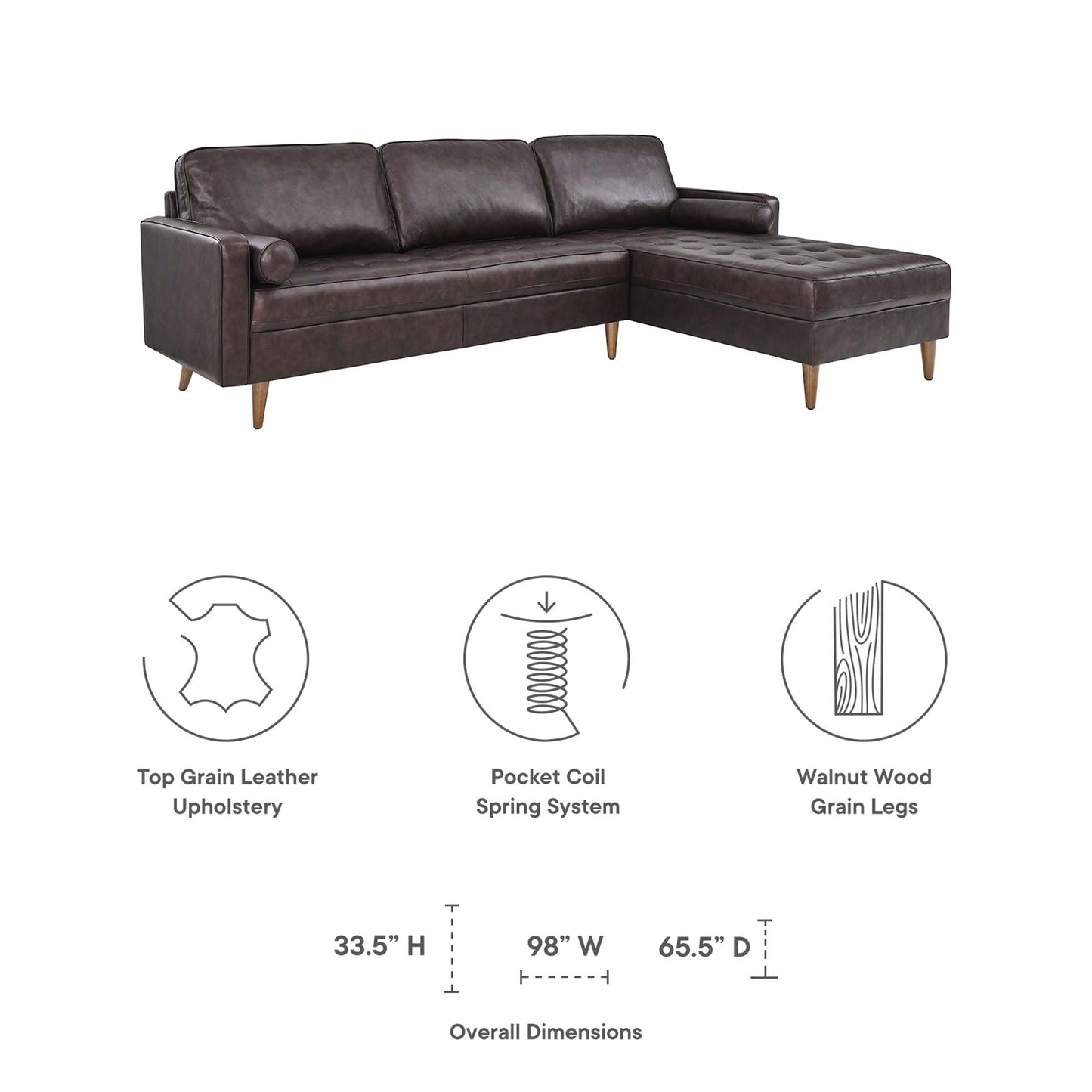 Modway Outlet Valour 98" Leather Sectional Sofa by Modway  Living Room Furniture Brown - EEI-5873-BRN