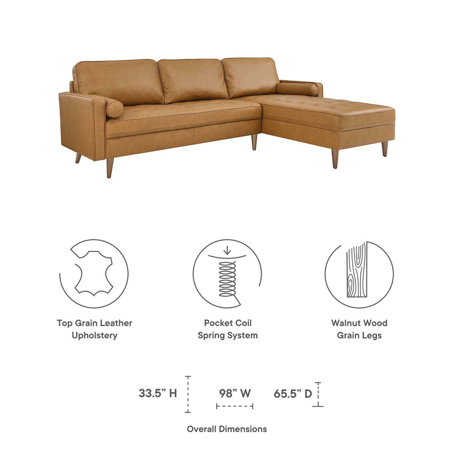 Modway - Valour 98" Leather Sectional Sofa by Modway  Living Room Sofas and Armchairs Brown - EEI-5873-TAN
