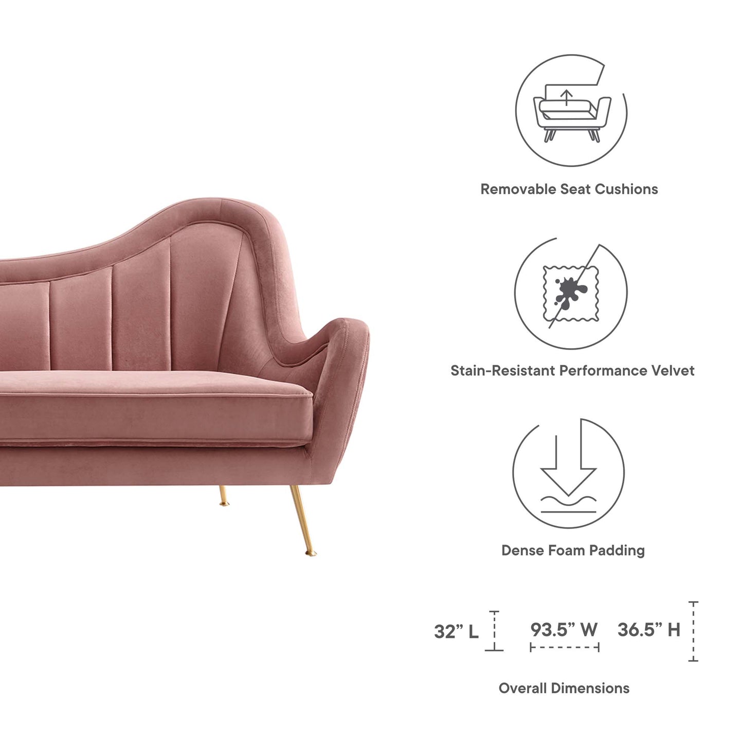Modway Outlet Cheshire Channel Tufted Performance Velvet Sofa by Modway  Living Room Furniture Dusty Rose - EEI-5874-DUS