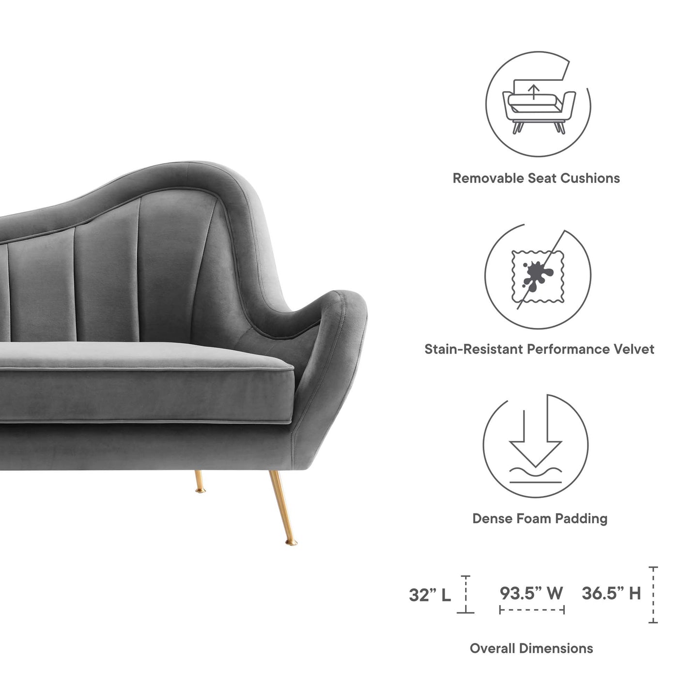 Modway Outlet Cheshire Channel Tufted Performance Velvet Sofa by Modway  Living Room Furniture Gray - EEI-5874-GRY