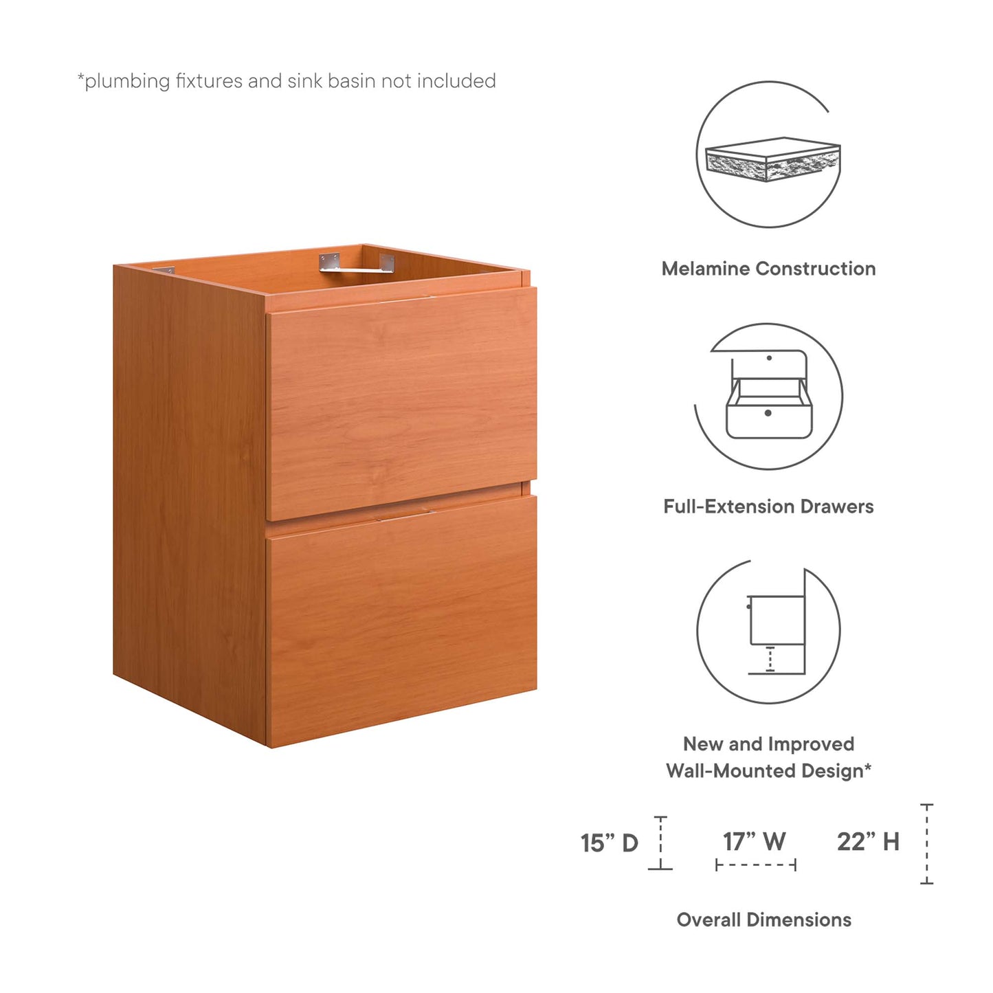 Modway Outlet Scenic 18" Wall-Mount Bathroom Vanity Cabinet (Sink Basin Not Included) by Modway  Bathroom Furniture Cherry Walnut - EEI-5878-CHE