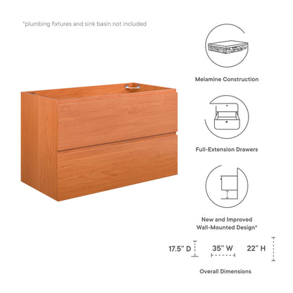 Modway Outlet Scenic 36" Wall-Mount Bathroom Vanity Cabinet (Sink Basin Not Included) by Modway  Bathroom Furniture Cherry Walnut - EEI-5881-CHE