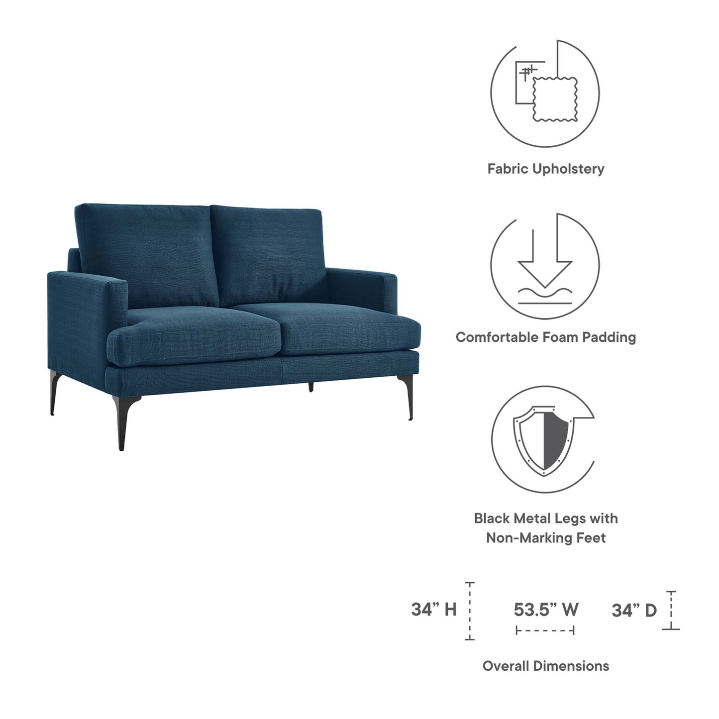 Modway Outlet Evermore Upholstered Fabric Loveseat by Modway  Living Room Furniture Azure - EEI-6006-AZU