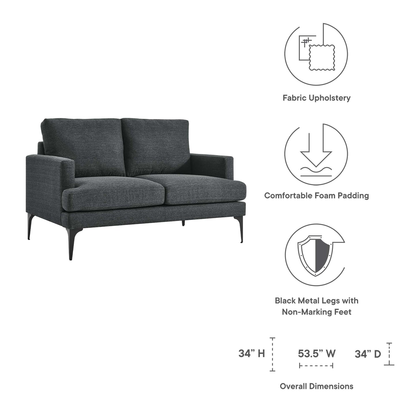 Modway Outlet Evermore Upholstered Fabric Loveseat by Modway  Living Room Furniture Gray - EEI-6006-DOR