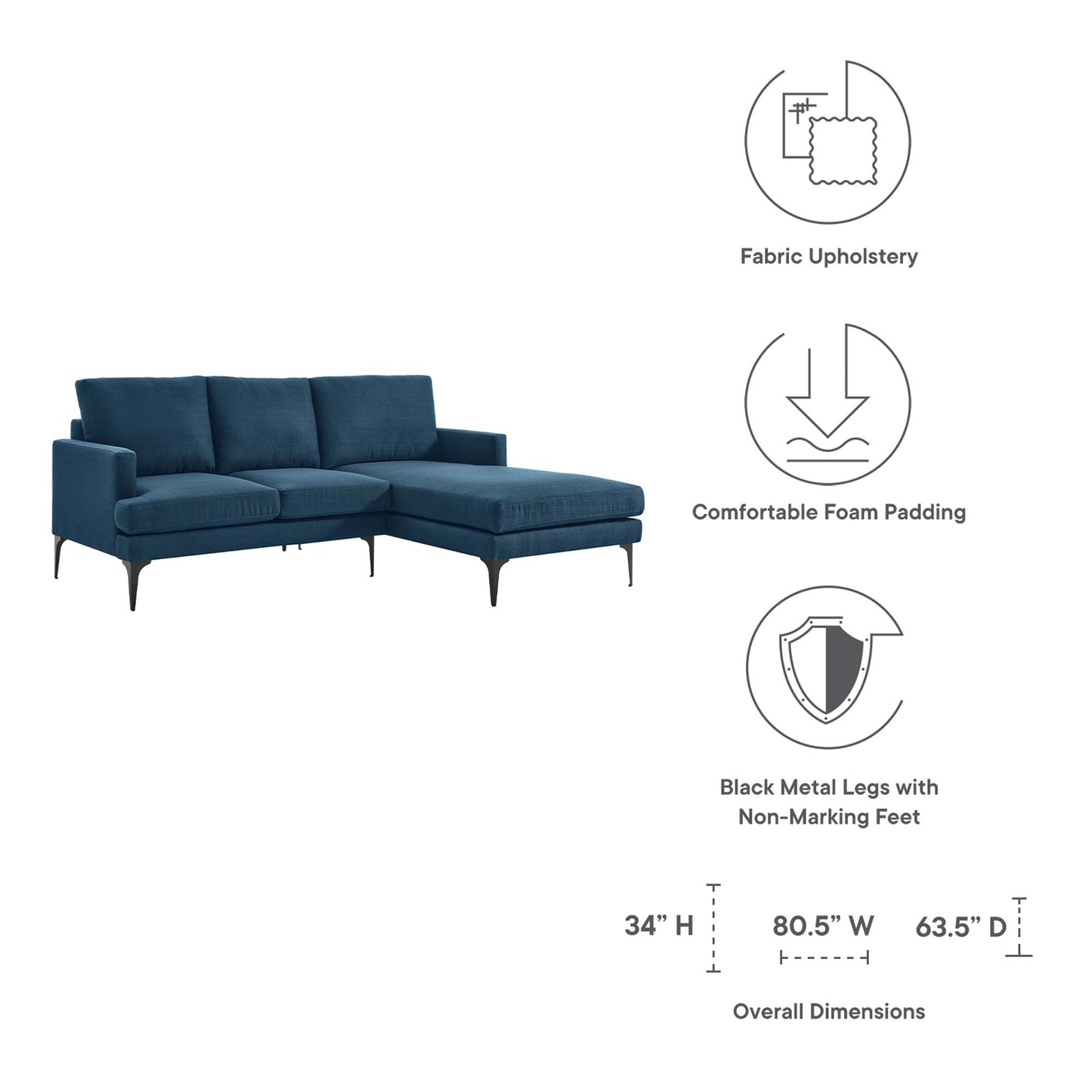 Modway Outlet Evermore Right-Facing Upholstered Fabric Sectional Sofa by Modway  Living Room Furniture Azure - EEI-6012-AZU