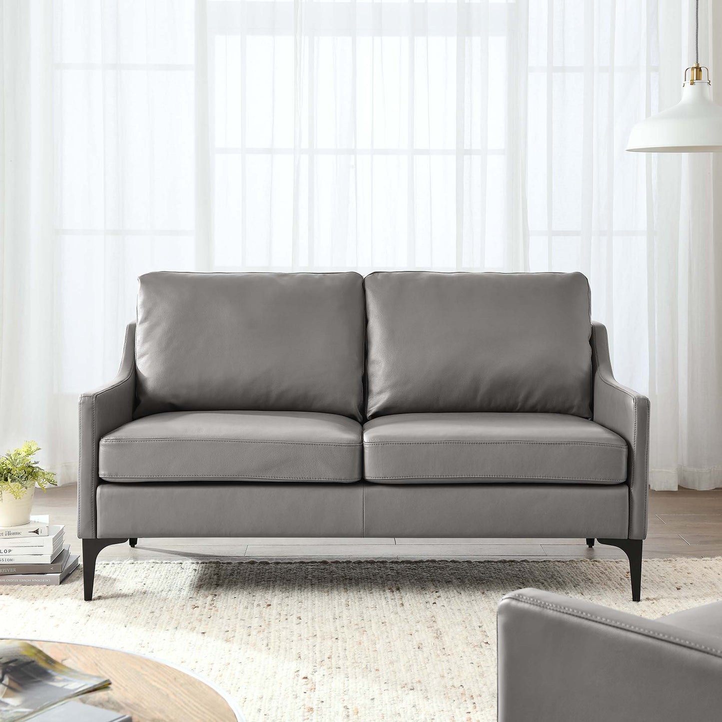 Modway Outlet Corland Leather Loveseat by Modway  Living Room Furniture Gray - EEI-6020-GRY