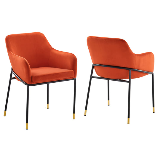Modway Outlet Jovi Performance Velvet Dining Armchair Set of 2 by Modway  Bar and Dining Furniture Black Orange - EEI-6026-BLK-ORA