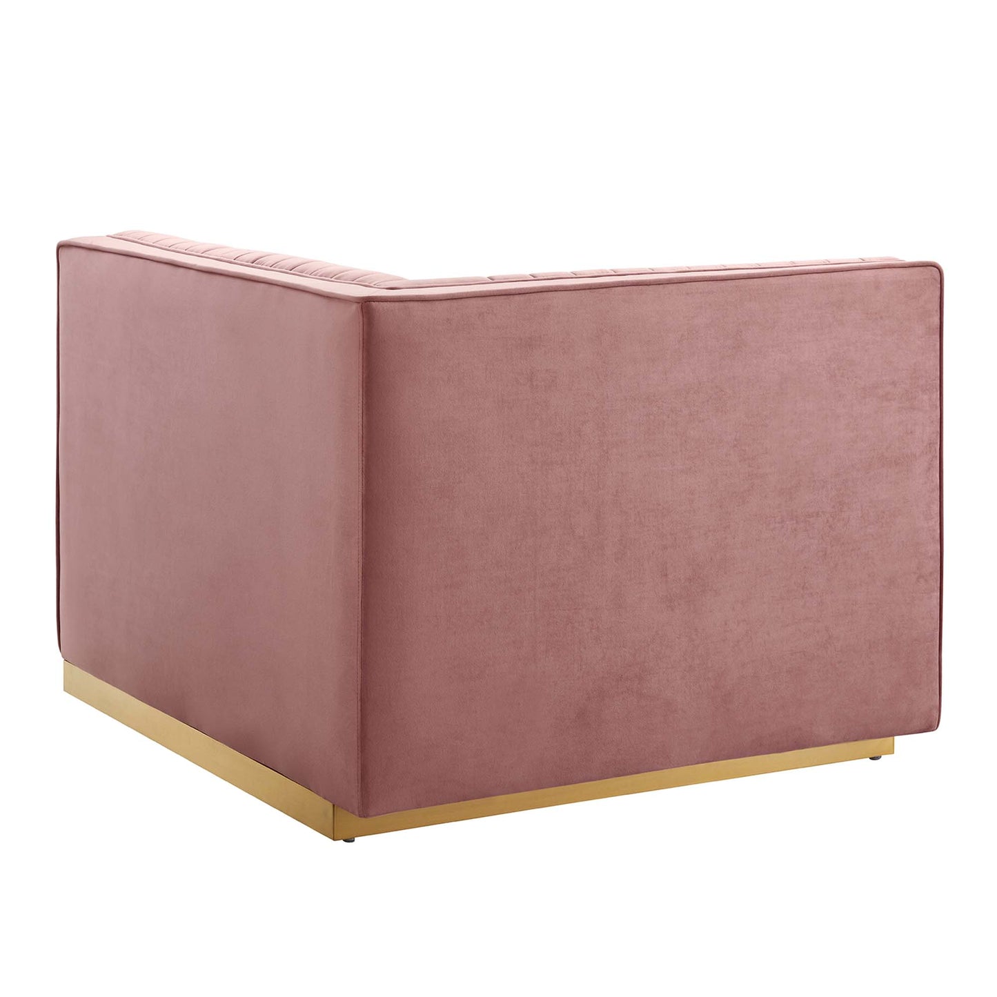 Red channel-tufted performance velvet modular sectional sofa left-arm chair with square arms and a gold-tone metal base