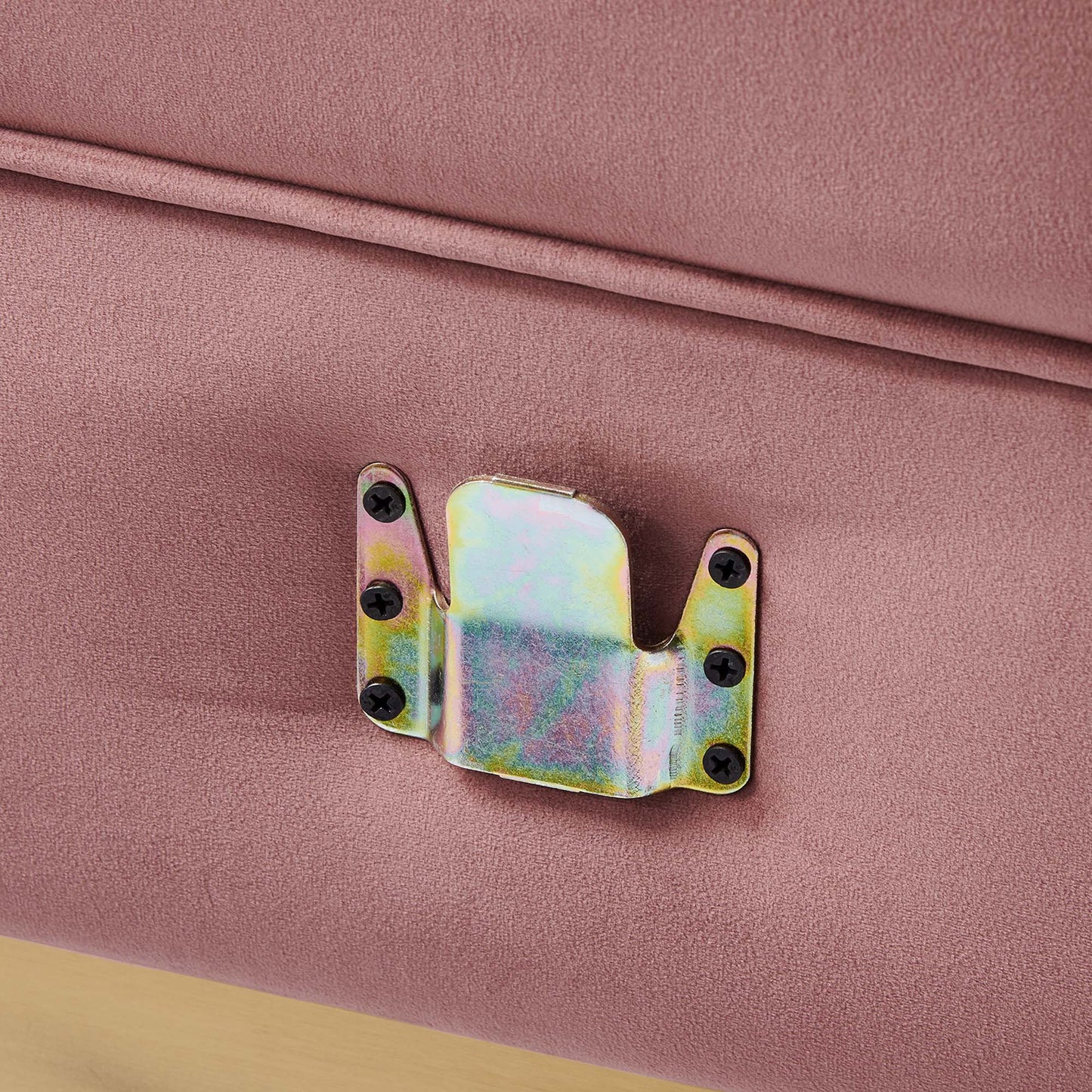 Red performance velvet left-arm modular chair with channel-tufted upholstery.
