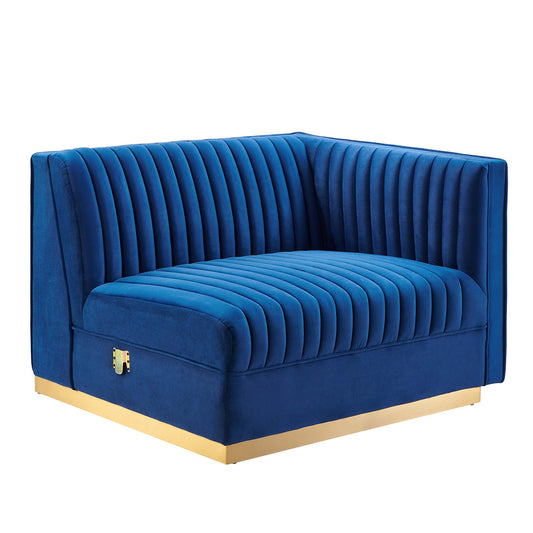 Modway Outlet Sanguine Channel Tufted Performance Velvet Modular Sectional Sofa Right-Arm Chair by Modway  Living Room Furniture Navy Blue - EEI-6032-NAV