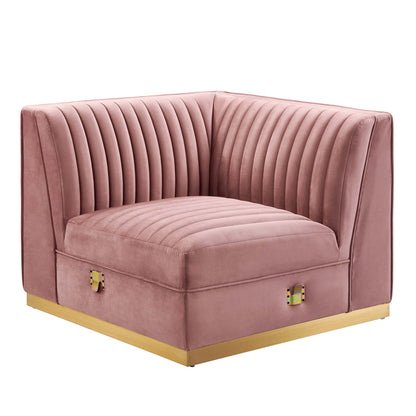 Modway Outlet Sanguine Channel Tufted Performance Velvet Modular Sectional Sofa Left Corner Chair by Modway  Living Room Furniture Dusty Rose - EEI-6034-DUS