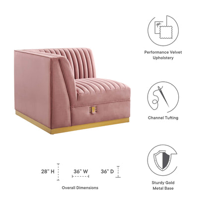 Modway Outlet Sanguine Channel Tufted Performance Velvet Modular Sectional Sofa Left Corner Chair by Modway  Living Room Furniture Dusty Rose - EEI-6034-DUS