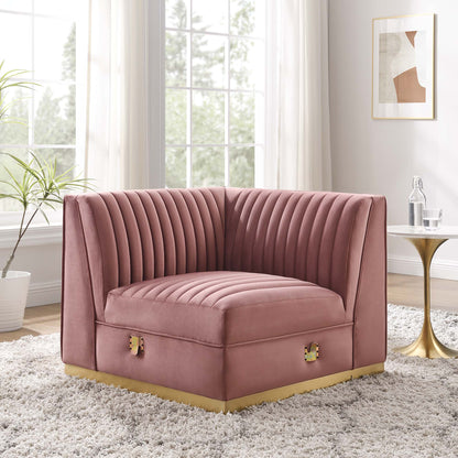 Modway Outlet Sanguine Channel Tufted Performance Velvet Modular Sectional Sofa Left Corner Chair by Modway  Living Room Furniture Dusty Rose - EEI-6034-DUS