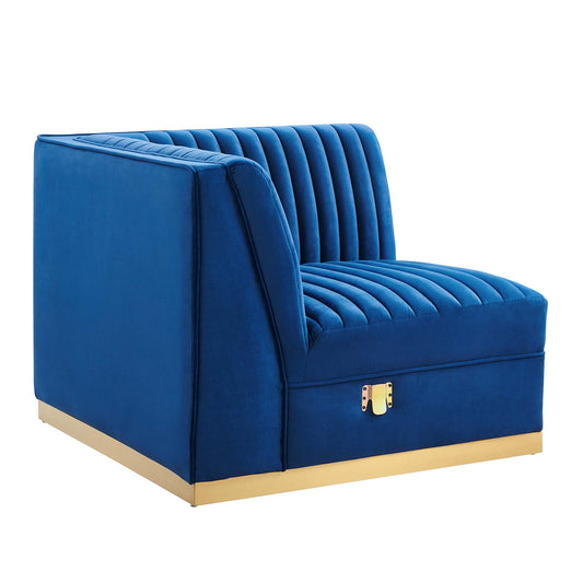 Modway Outlet Sanguine Channel Tufted Performance Velvet Modular Sectional Sofa Left Corner Chair by Modway  Living Room Furniture Navy Blue - EEI-6034-NAV