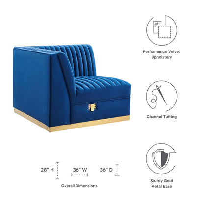 Modway Outlet Sanguine Channel Tufted Performance Velvet Modular Sectional Sofa Left Corner Chair by Modway  Living Room Furniture Navy Blue - EEI-6034-NAV