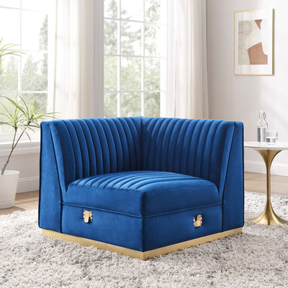 Modway Outlet Sanguine Channel Tufted Performance Velvet Modular Sectional Sofa Left Corner Chair by Modway  Living Room Furniture Navy Blue - EEI-6034-NAV
