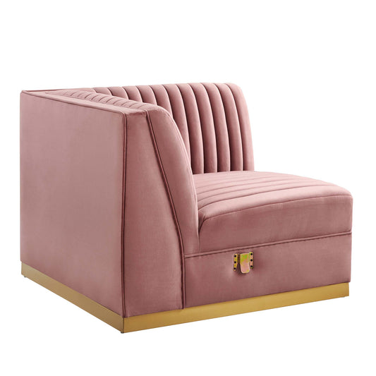 Modway Outlet Sanguine Channel Tufted Performance Velvet Modular Sectional Sofa Right Corner Chair by Modway  Living Room Furniture Dusty Rose - EEI-6035-DUS
