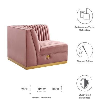 Modway Outlet Sanguine Channel Tufted Performance Velvet Modular Sectional Sofa Right Corner Chair by Modway  Living Room Furniture Dusty Rose - EEI-6035-DUS