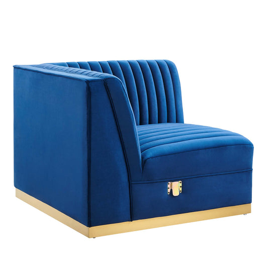 Modway Outlet Sanguine Channel Tufted Performance Velvet Modular Sectional Sofa Right Corner Chair by Modway  Living Room Furniture Navy Blue - EEI-6035-NAV