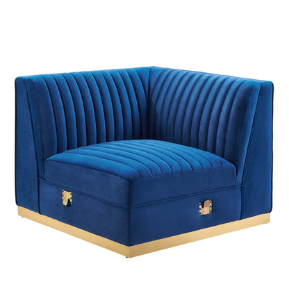Modway Outlet Sanguine Channel Tufted Performance Velvet Modular Sectional Sofa Right Corner Chair by Modway  Living Room Furniture Navy Blue - EEI-6035-NAV