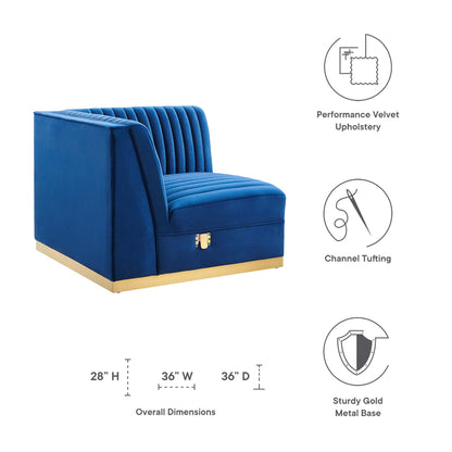 Modway Outlet Sanguine Channel Tufted Performance Velvet Modular Sectional Sofa Right Corner Chair by Modway  Living Room Furniture Navy Blue - EEI-6035-NAV