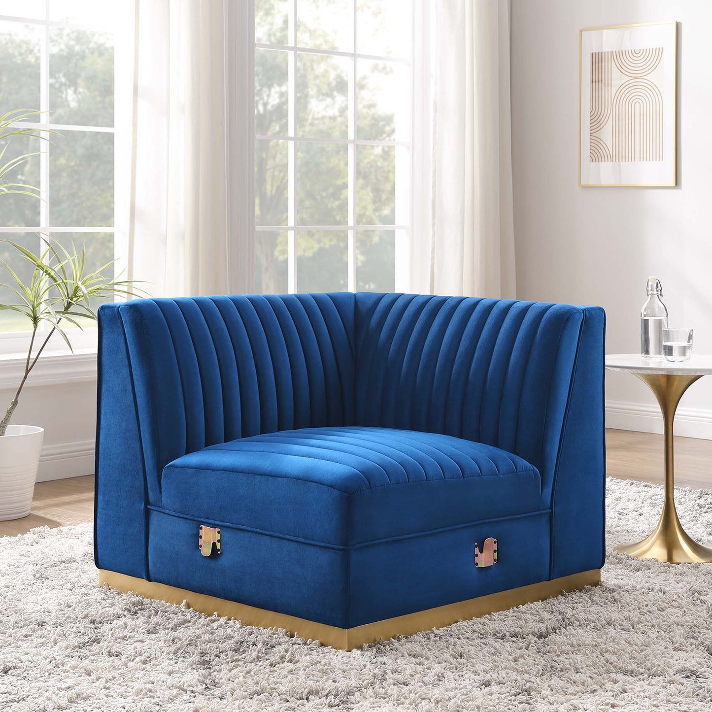 Modway Outlet Sanguine Channel Tufted Performance Velvet Modular Sectional Sofa Right Corner Chair by Modway  Living Room Furniture Navy Blue - EEI-6035-NAV