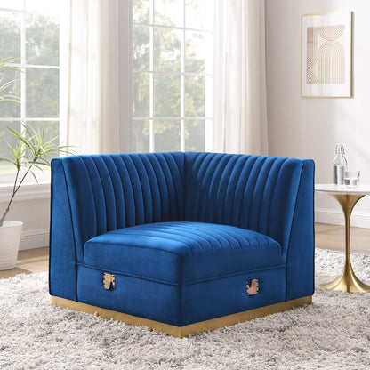 Modway Outlet Sanguine Channel Tufted Performance Velvet Modular Sectional Sofa Right Corner Chair by Modway  Living Room Furniture Navy Blue - EEI-6035-NAV