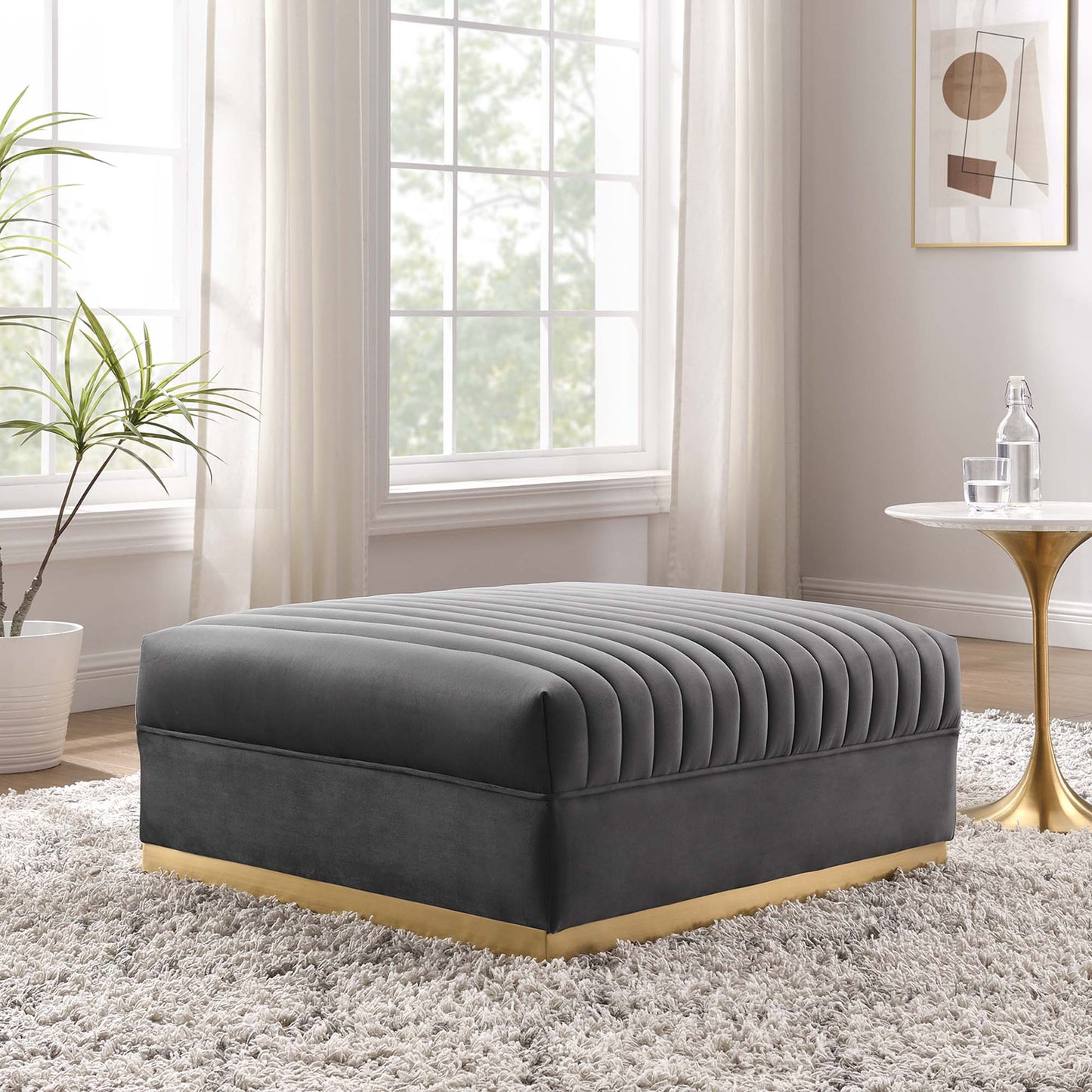 Modway - Sanguine Channel Tufted Performance Velvet Modular Sectional Sofa Ottoman by Modway  Living Room Sofas and Armchairs Gray - EEI-6036-GRY