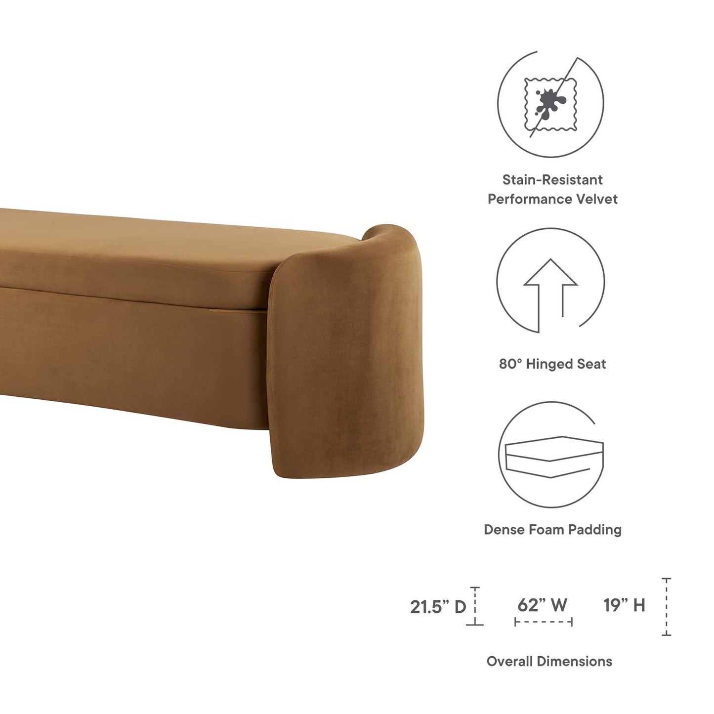 Modway - Nebula Upholstered Performance Velvet Bench by Modway  Living Room Benches and Stools Brown - EEI-6054-COG