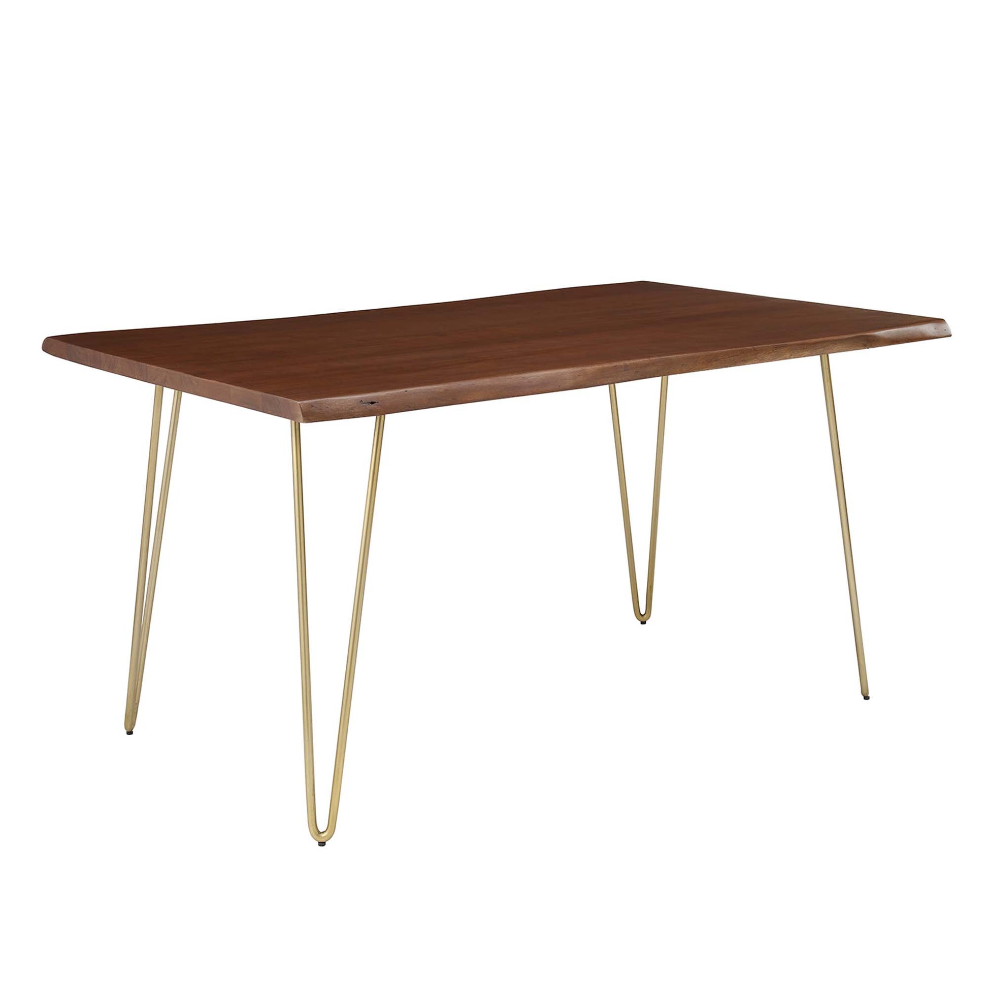 60" live-edge acacia wood dining table with gold hairpin legs