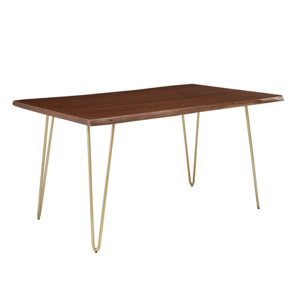 60" live-edge acacia wood dining table with gold hairpin legs