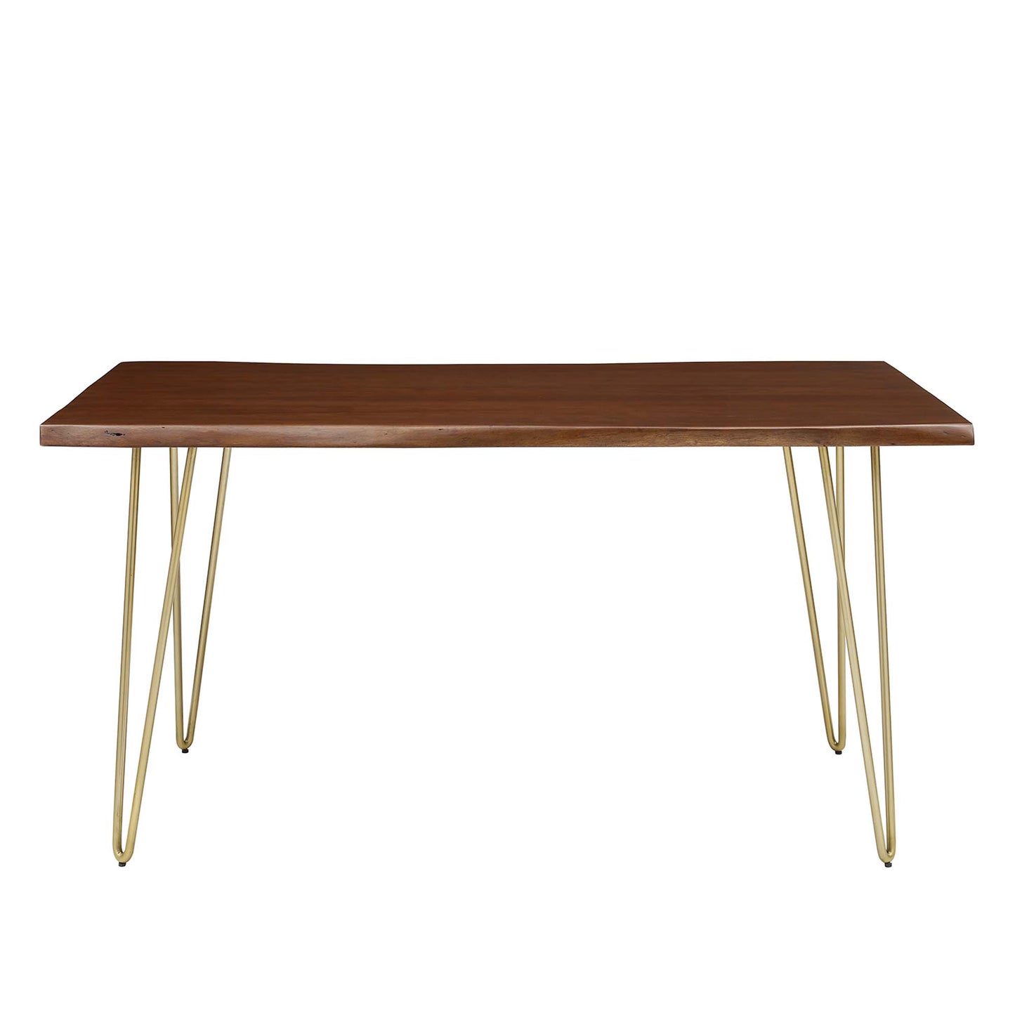 Rectangular live-edge acacia wood dining table, brown finish, 60" long.