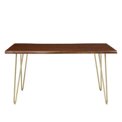 Rectangular live-edge acacia wood dining table, brown finish, 60" long.