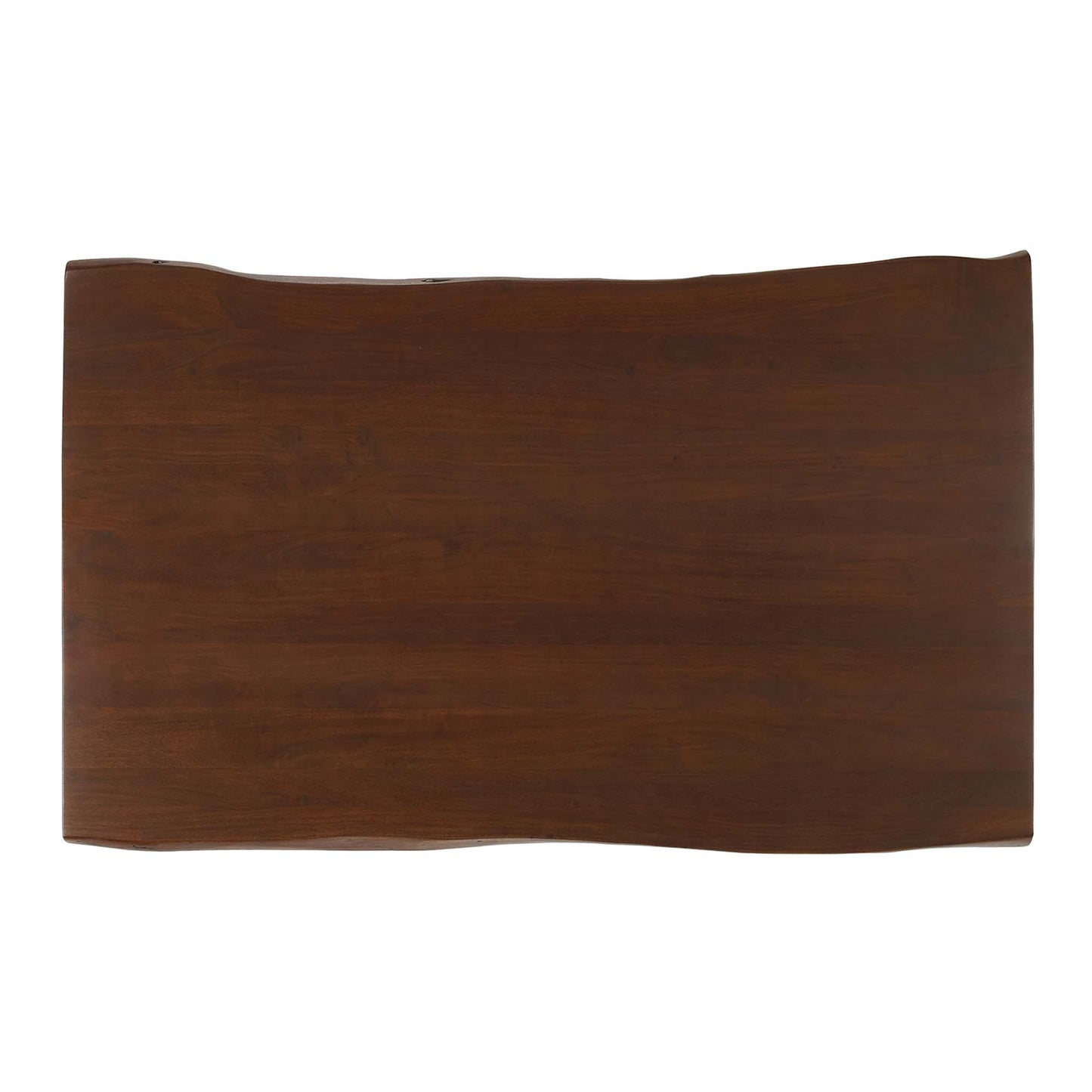 60-inch live-edge acacia wood dining table with a natural brown finish, rectangular top and sturdy legs.