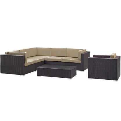 Modway - Corona 7 Piece Outdoor Patio Sectional Set by Modway  Outdoor Furniture Sofa Sectionals Brown - EEI-606-EXP-MOC-SET
