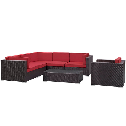 Modway Outlet Corona 7 Piece Outdoor Patio Sectional Set by Modway  Outdoor Furniture Furniture Espresso Red - EEI-606-EXP-RED-SET