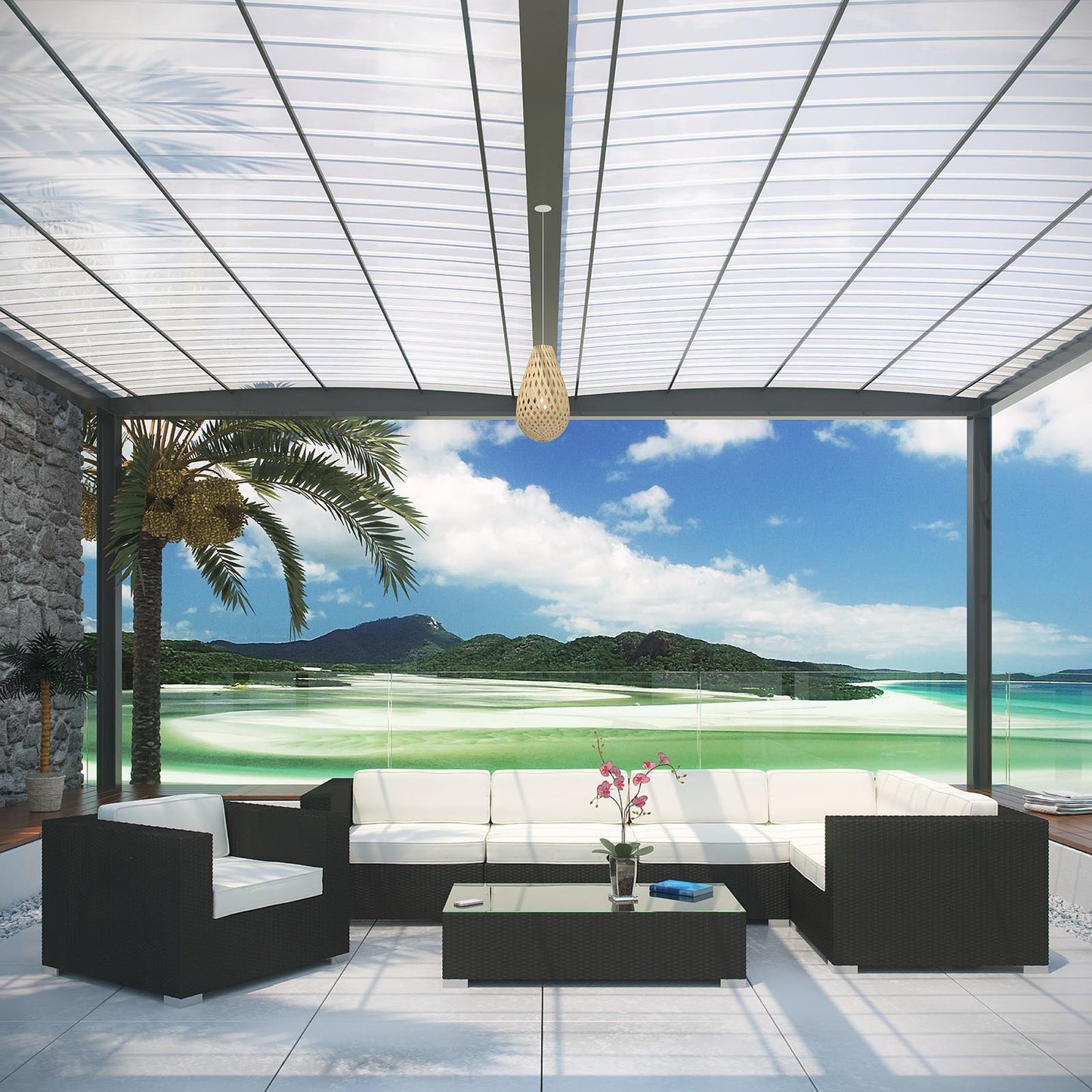 Modway - Corona 7 Piece Outdoor Patio Sectional Set by Modway  Outdoor Furniture Sofa Sectionals White - EEI-606-EXP-WHI-SET