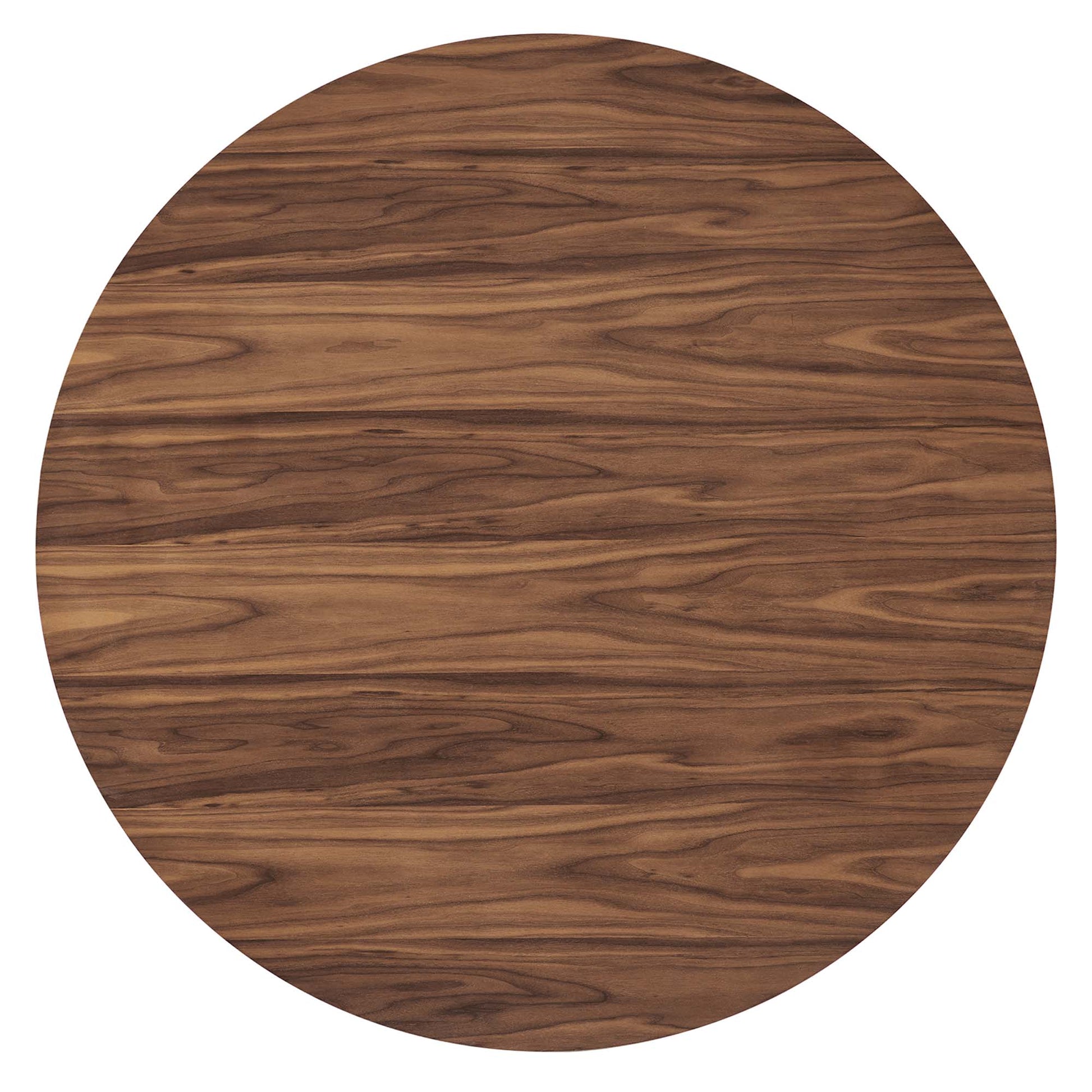 47" round walnut dining table with rich brown grain and smooth finish.