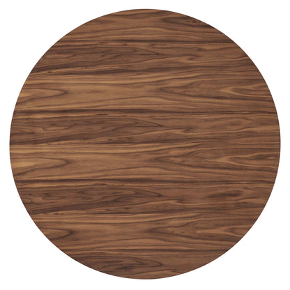 47" round walnut dining table with rich brown grain and smooth finish.
