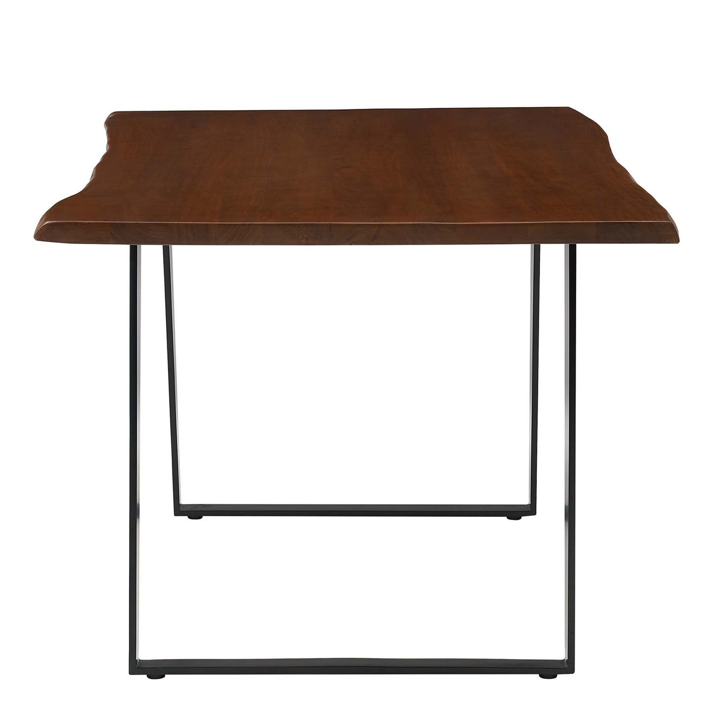 60" live-edge acacia wood dining table with a black metal rectangular frame.