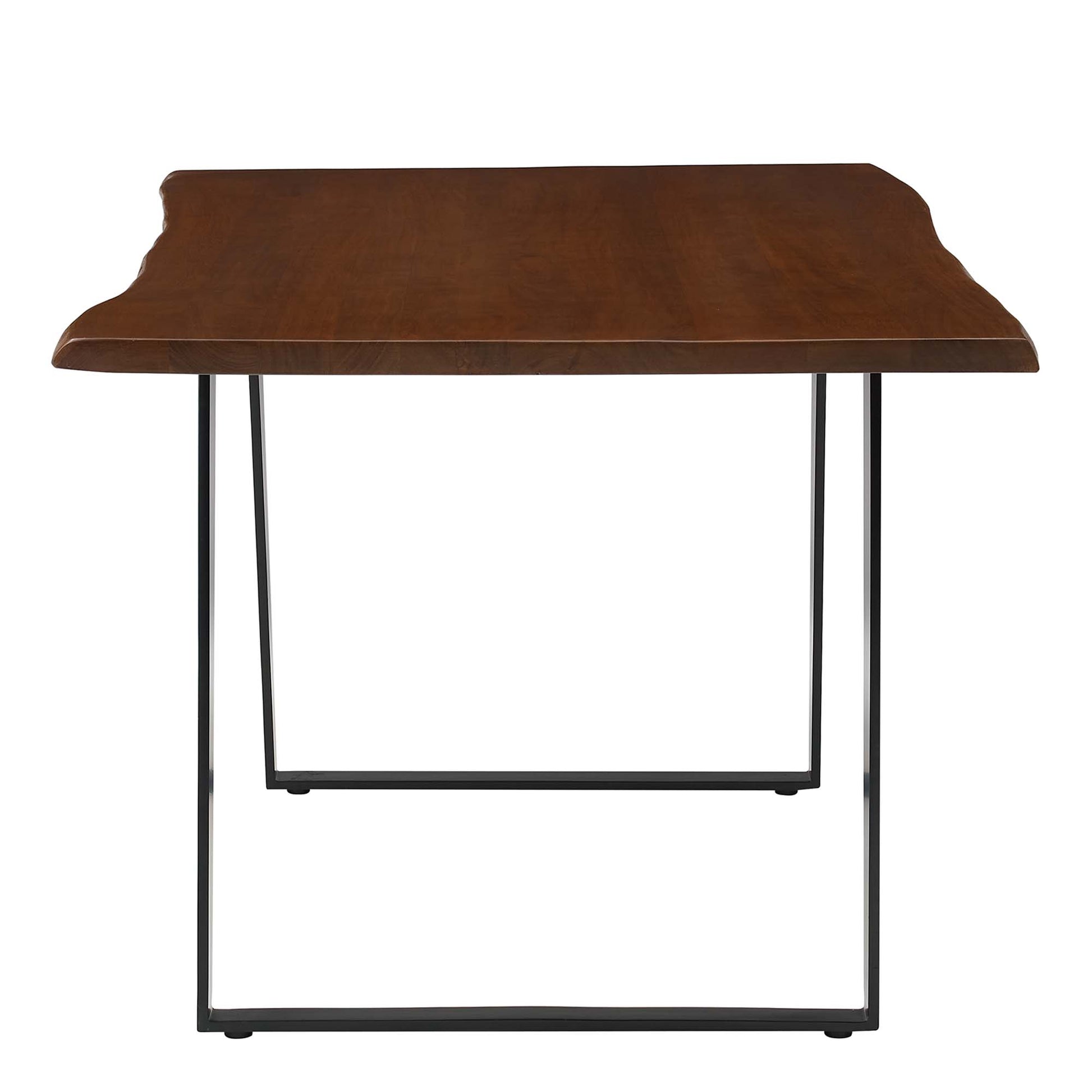 60" live-edge acacia wood dining table with a black metal rectangular frame.