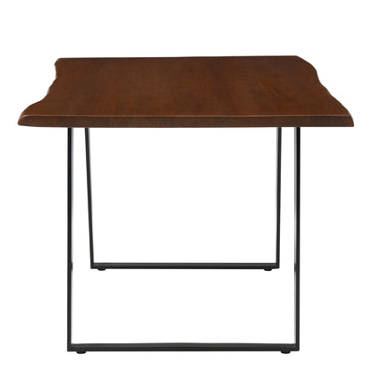 60" live-edge acacia wood dining table with a black metal rectangular frame.