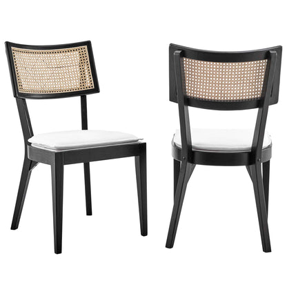 Modway - Caledonia Fabric Upholstered Wood Dining Chair Set of 2 by Modway  Bar and Dining Dining Chairs White - EEI-6080-BLK-WHI