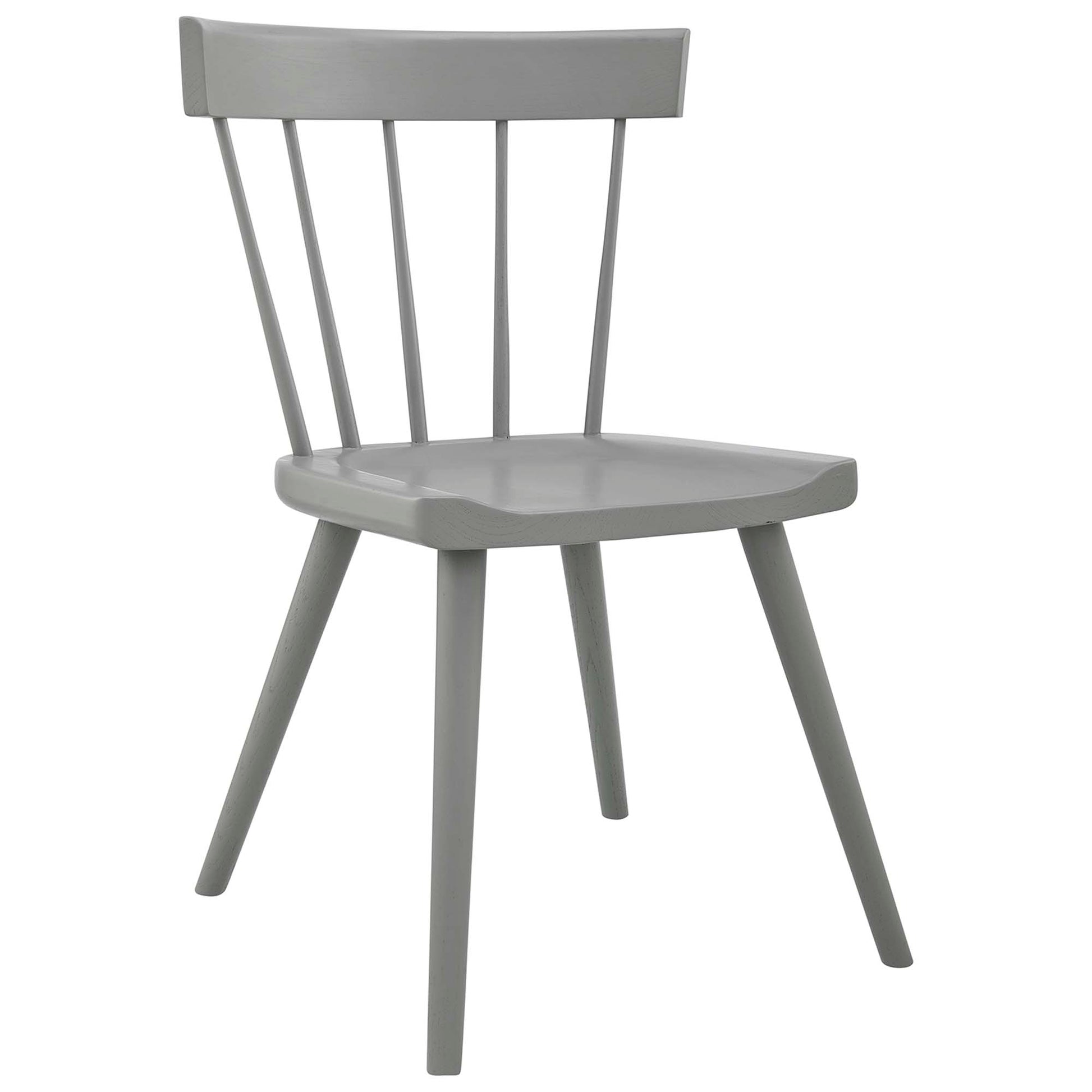 Light gray wooden dining side chair with slim spindle back and angled legs, set of 2.