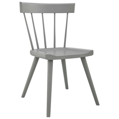 Light gray wooden dining side chair with slim spindle back and angled legs, set of 2.