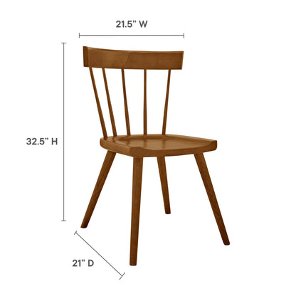 Walnut-finish wooden dining chairs with curved slatted backs, rounded seats, and angled tapered legs (set of 2)