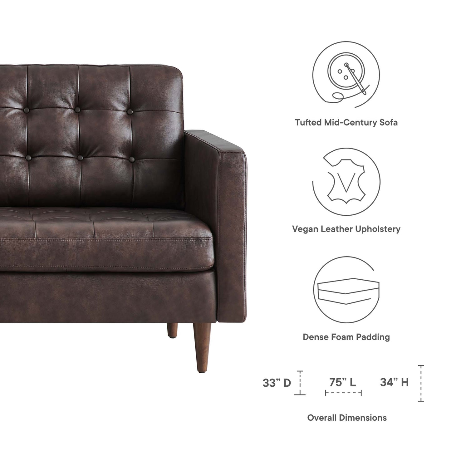 Modway Outlet Exalt Tufted Leather Sofa by Modway  Living Room Furniture Brown - EEI-6099-BRN