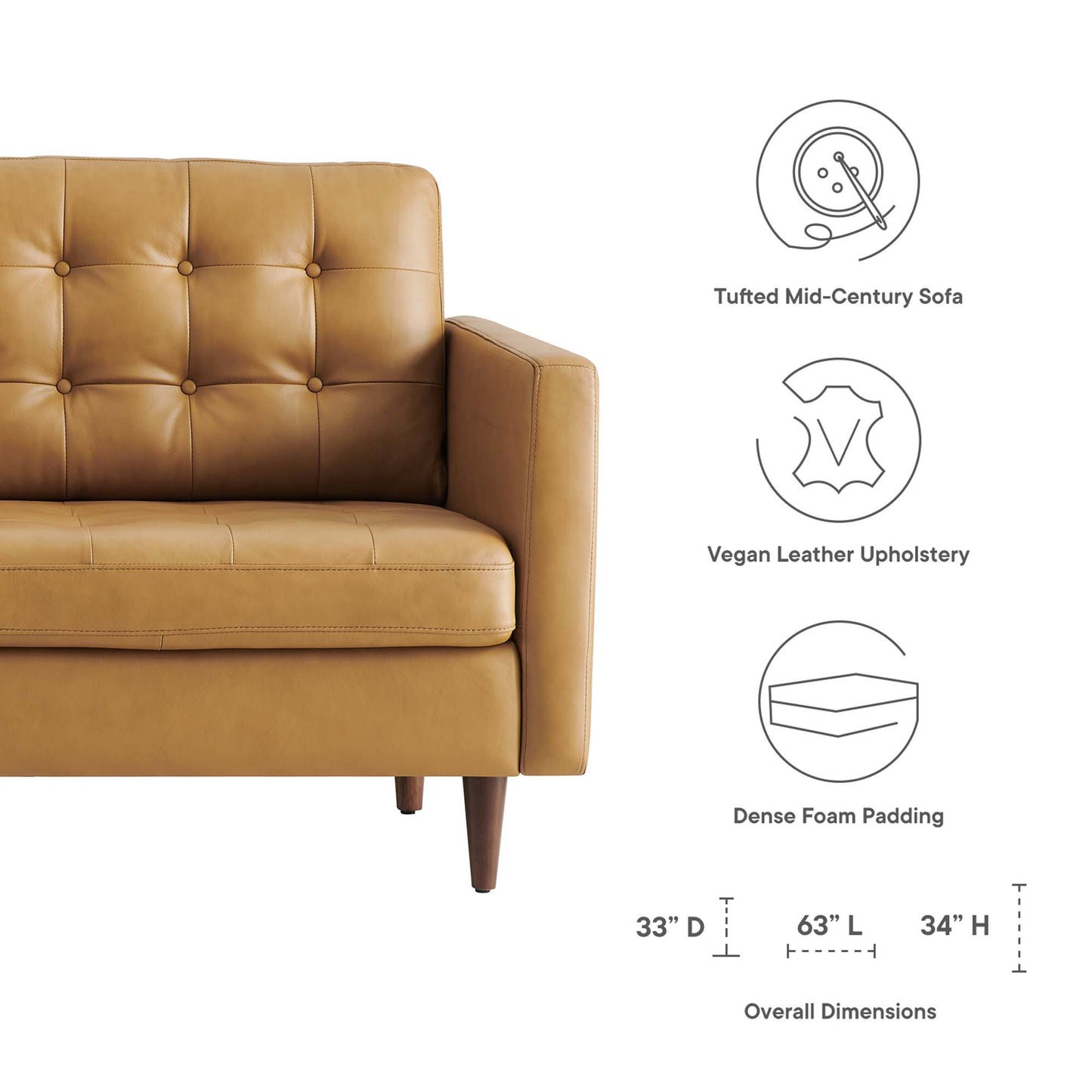 Modway - Exalt Tufted Leather Loveseat by Modway  Living Room Sofas and Armchairs Brown - EEI-6100-TAN